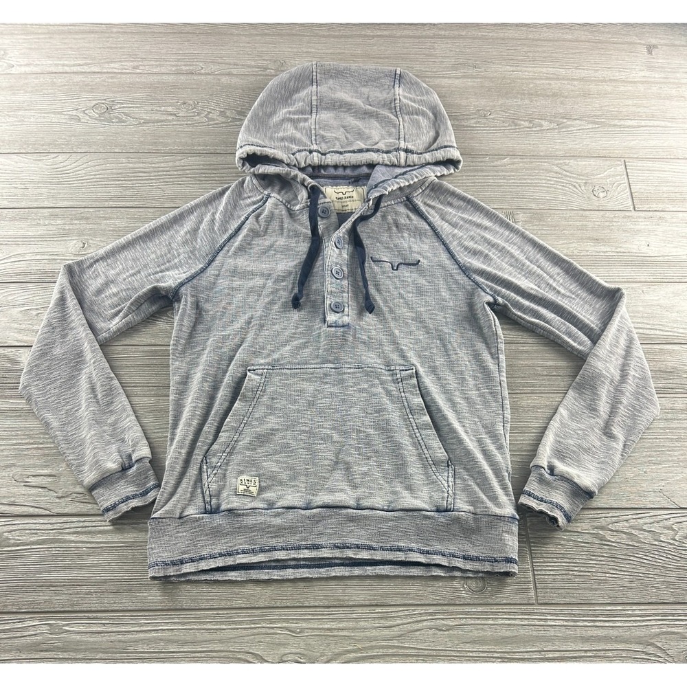 Kimes Ranch Mens Small Blue 1/4 Button Hoodie Sweatshirt Western Pullover